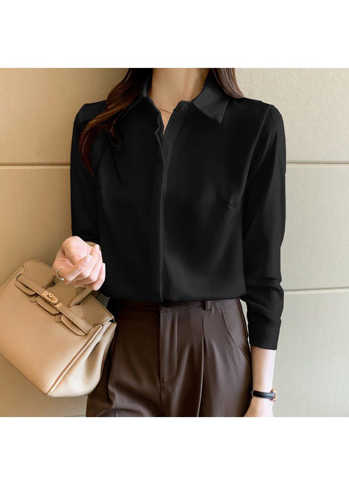 Chiffon shirt female 2021 spring and summer new loose student solid color professional top