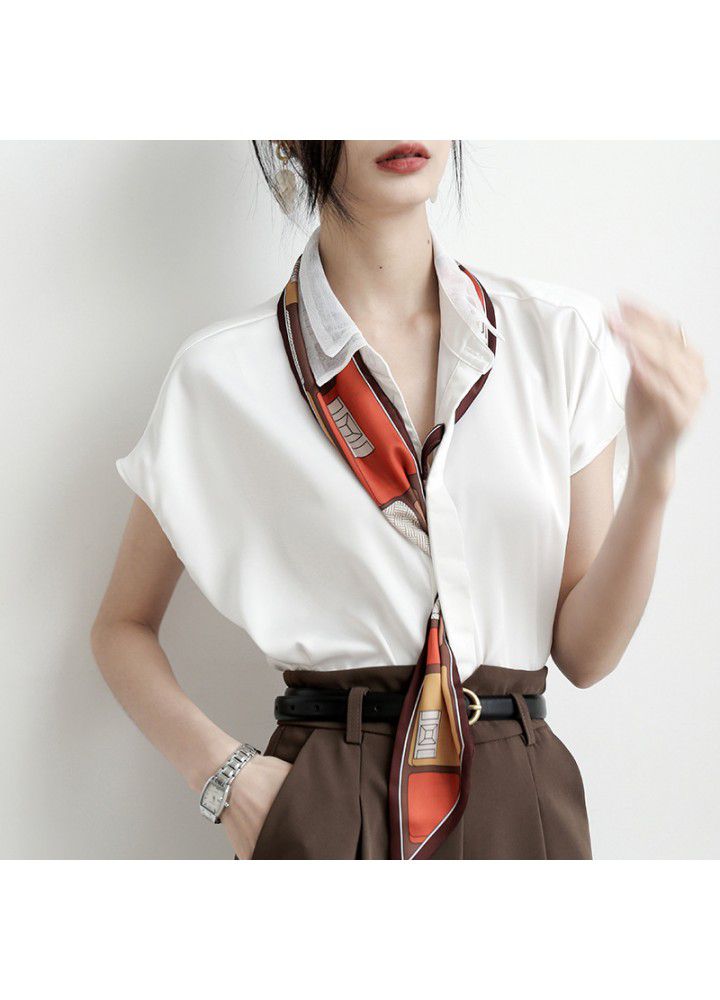 2021 summer new white shirt retro Chiffon white shirt women's design loose short sleeve temperament top