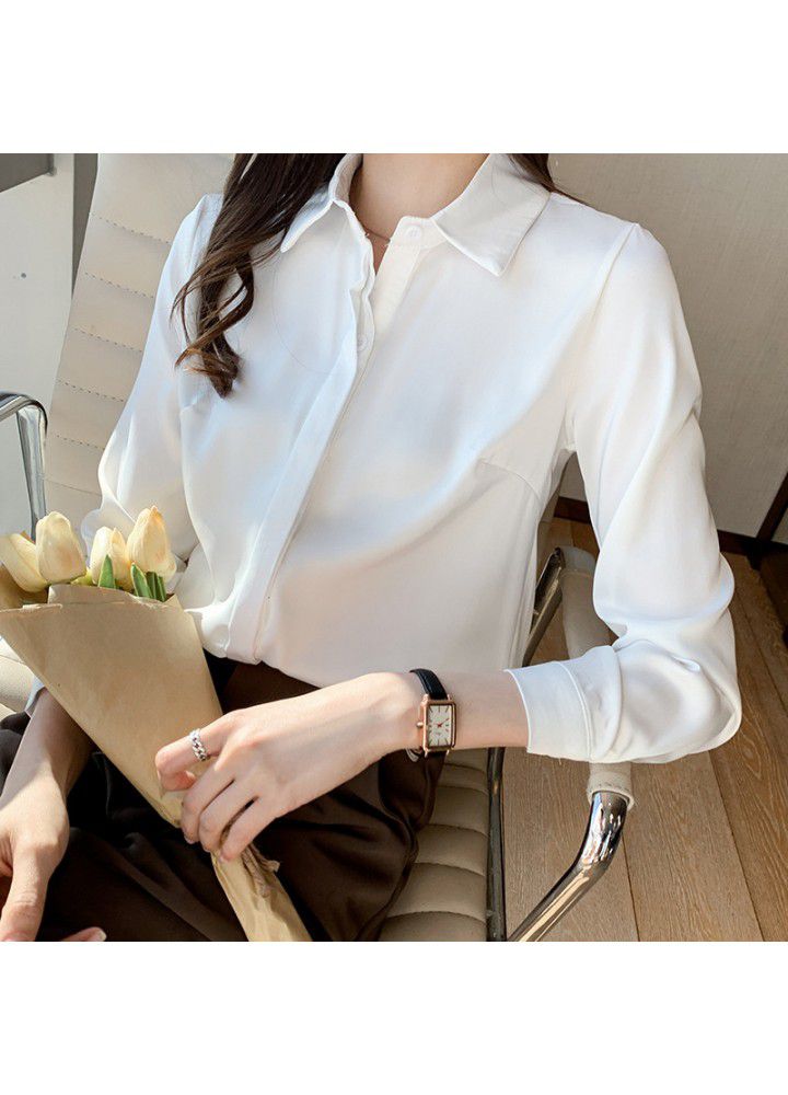 Chiffon shirt female 2021 spring and summer new loose student solid color professional top