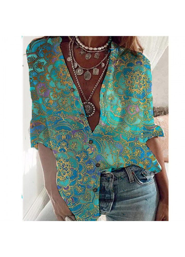 Europe and America 2020 new print medium sleeve shirt top women's wear