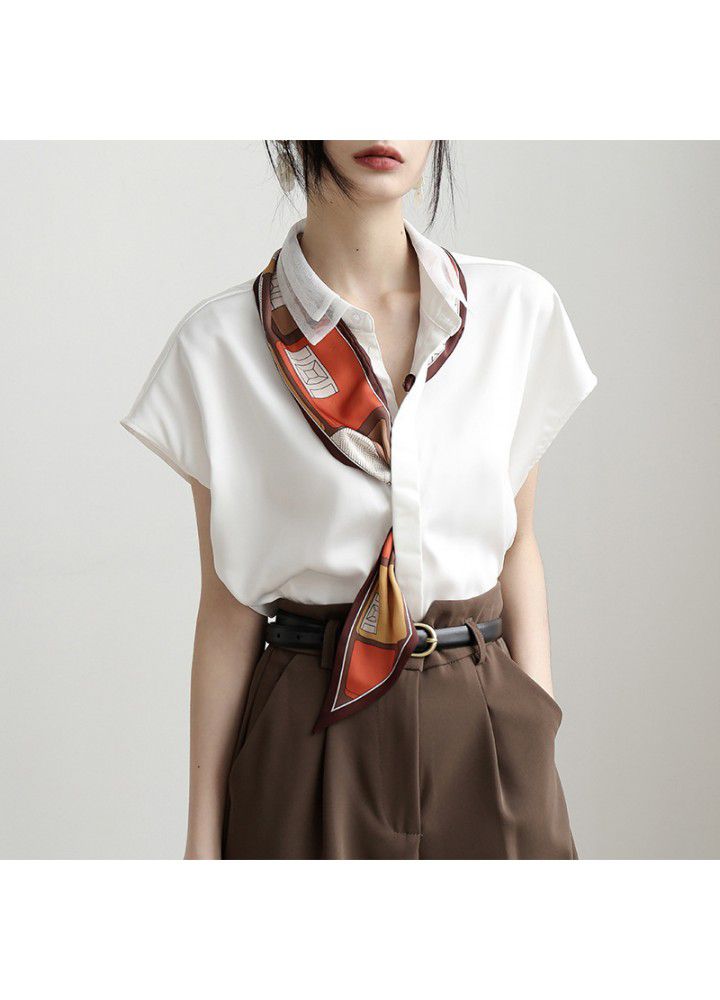 2021 summer new white shirt retro Chiffon white shirt women's design loose short sleeve temperament top
