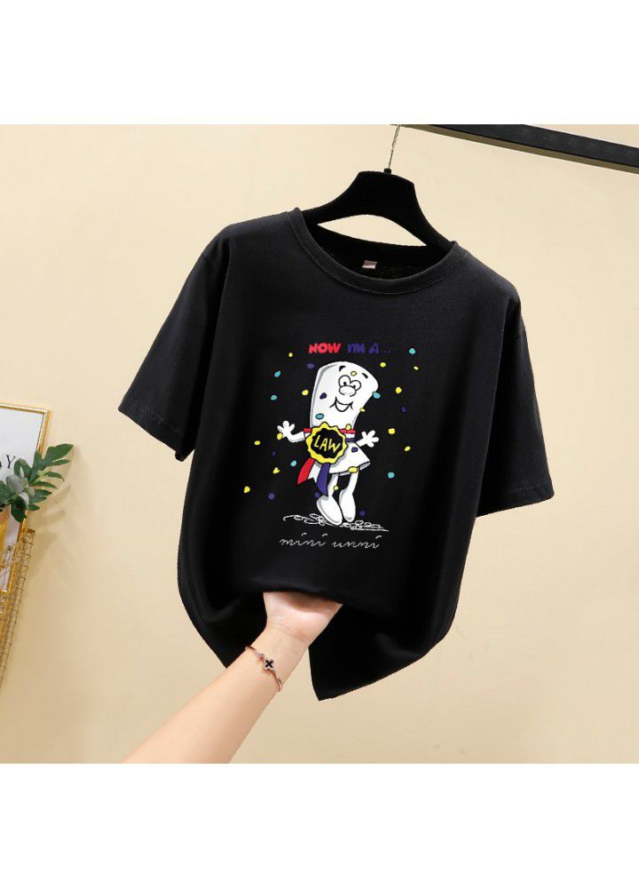 Short sleeve T-shirt women's loose size ins tide 2021 summer dress new Korean versatile foreign cartoon student clothes