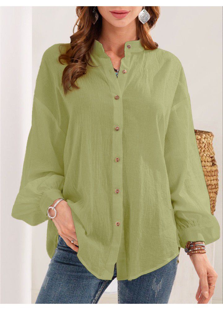 2021 quick sale wish Amazon eBay Europe and America spring and summer new long sleeve shirt cotton linen shirt cardigan women's wear