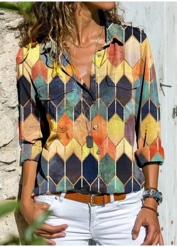Autumn and winter new print Lapel casual shirt top sold in 2020 European and American independent foreign trade station
