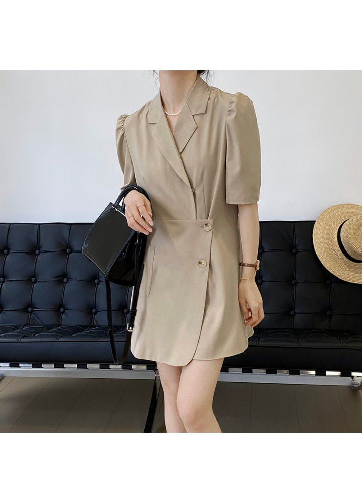 Taochuan Korean Short Sleeve solid color suit dress women 2021 summer thin design temperament casual skirt 5158
