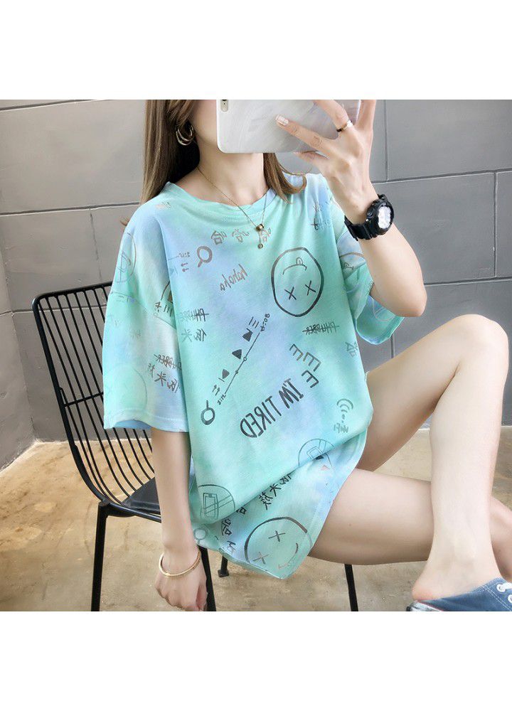 Ins short sleeve T-shirt women's summer Korean loose size women's middle and long lower garment missing