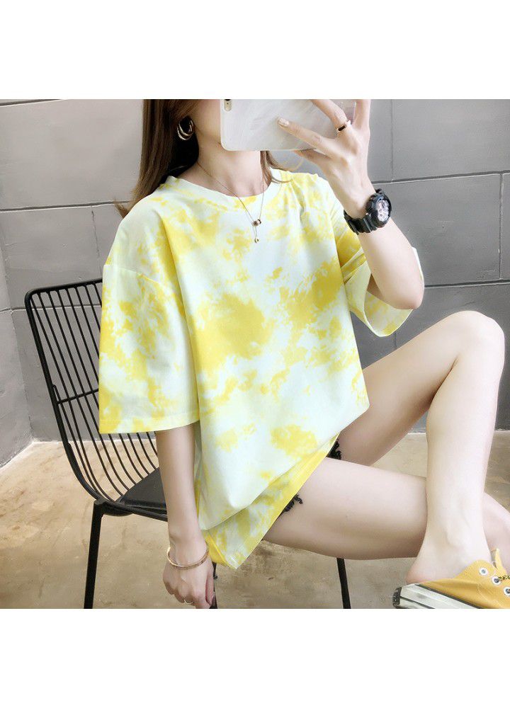 Hong Kong Style ins short sleeve T-shirt women's summer wear 2021 new Korean version students wear loose net red tie dyed clothes fashion