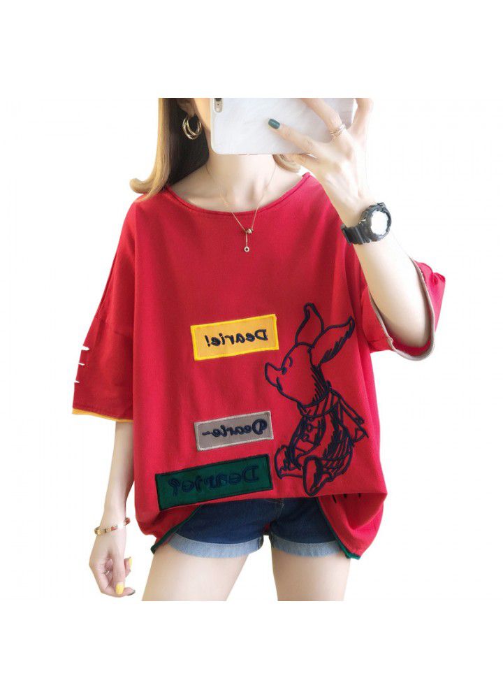 2021 cotton short sleeve T-shirt women's fashion net red summer dress Korean version loose and versatile student half sleeve CEC clothes