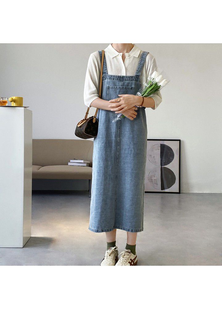 Zhicongxi denim suspender skirt for women's spring new Korean loose and thin mid long suspender dress 8177