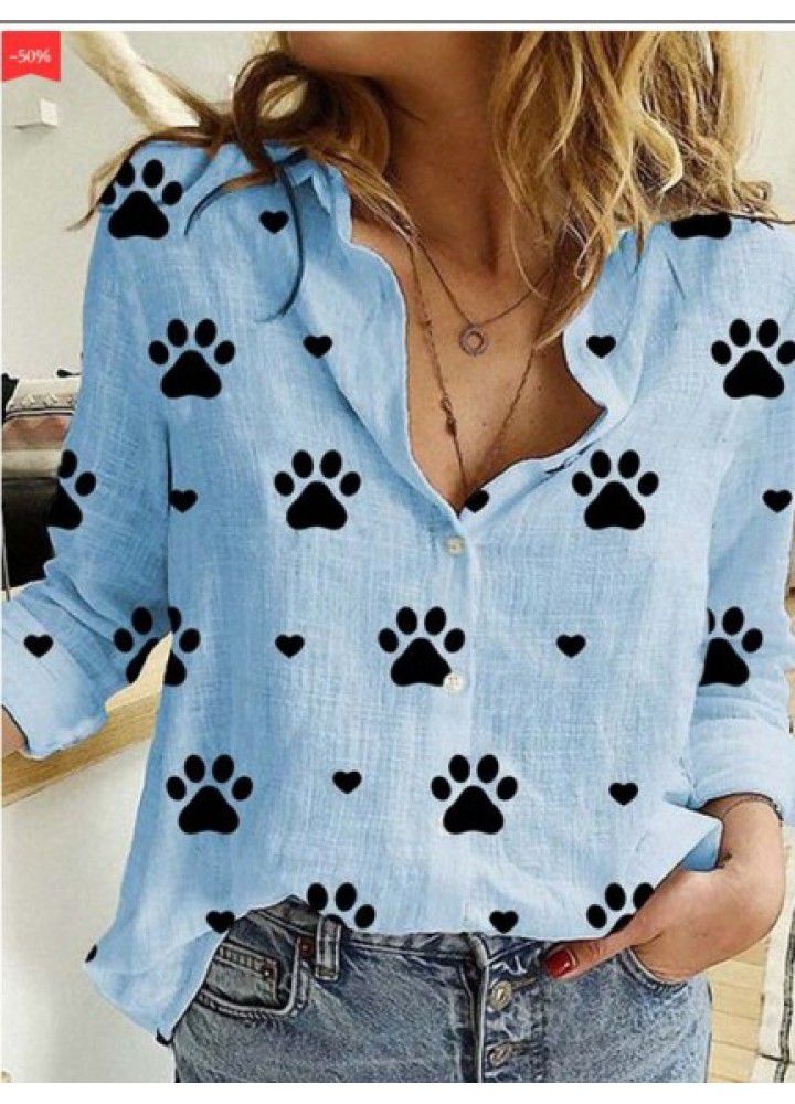 Wish express 2020 European and American autumn new claw print Lapel long sleeve loose shirt