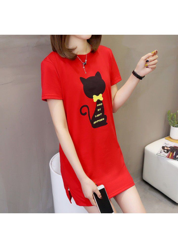 Large size women's dress fat mm loose 2021 popular new spring style age reducing short sleeve T-shirt dress women's slim shirt I