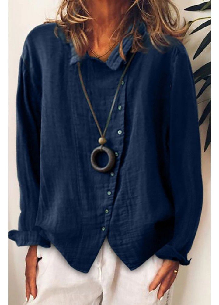 2021 Amazon Women's large breathable and loose solid color cotton linen shirt