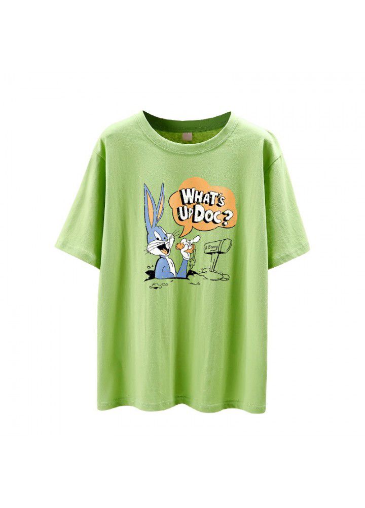Girls T-shirt short sleeve cotton 2021 summer new Korean loose lazy style student casual top