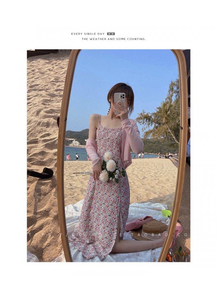 Floral suspender dress women's spring autumn 2021 new French retro soft wind sweet salt bottomed skirt