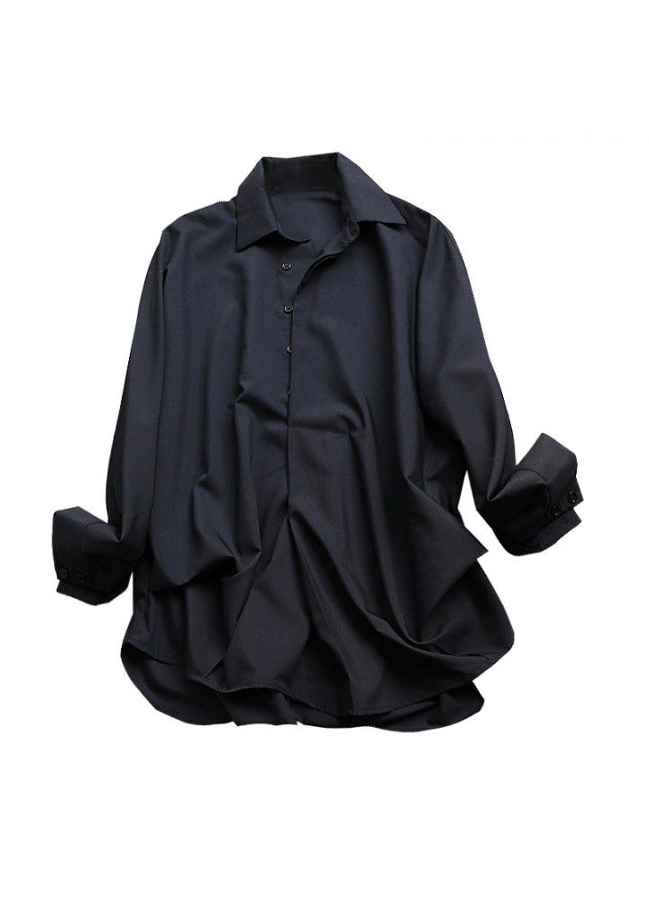 Spring and summer 2021 new Chiffon black shirt women's design sense loose light ripe Hong Kong style retro Top Casual Shirt