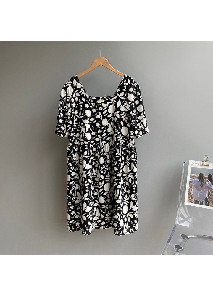 Taochuan black and white print vintage dress women's 2021 summer new bubble sleeve square neck short skirt 1938