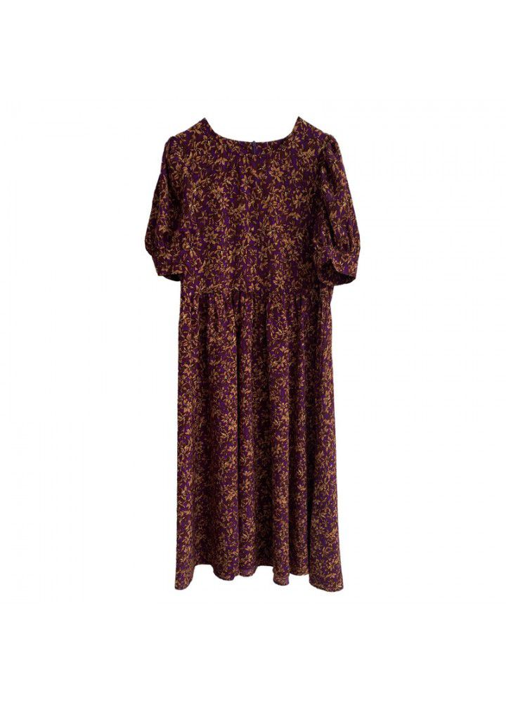 Taochuan zhicongxi 2020 summer new retro round neck bubble sleeve medium length dress short sleeve 525