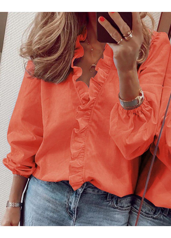 2020 Amazon wish express eBay spring and summer new European and American Long Sleeve Ruffle blouse