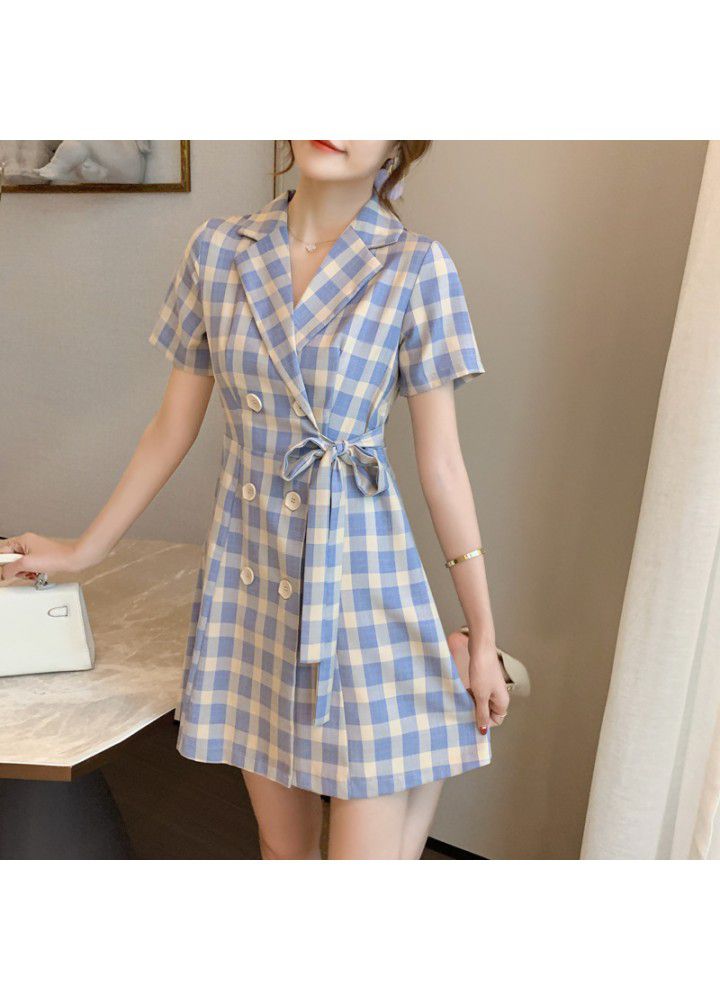 Plaid suit dress women's summer 2021 new small super fairy dress with slim waist