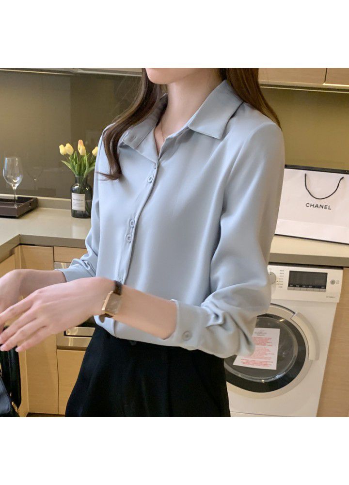2021 spring new loose French Satin Chiffon shirt women's design professional Top Long Sleeve Shirt
