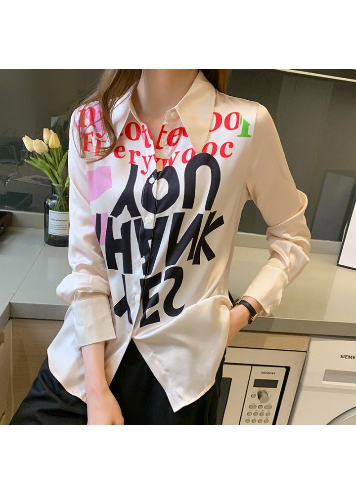 Early spring 2021 new style foreign style fashion long sleeve shirt letter thank you for printing design Chiffon Top