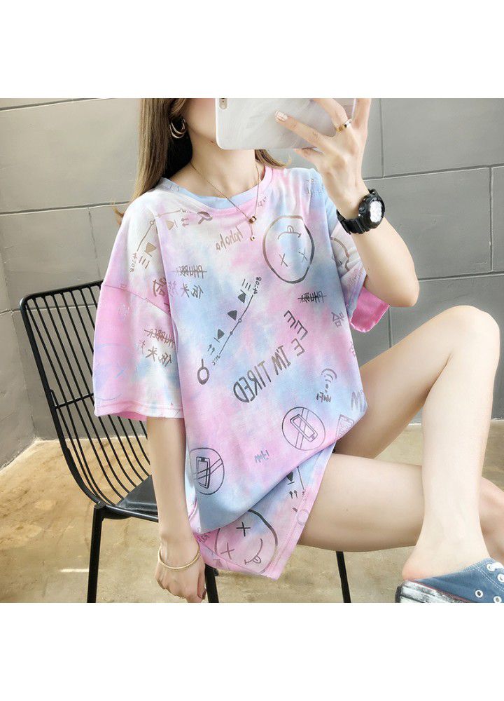 Ins short sleeve T-shirt women's summer Korean loose size women's middle and long lower garment missing