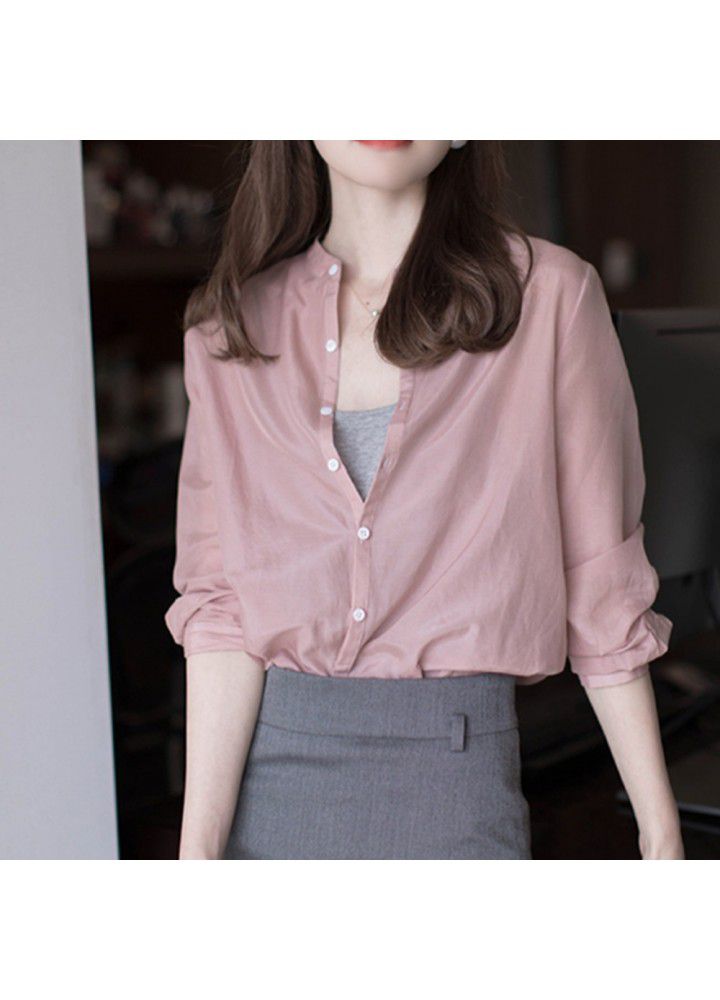 New shirt on 2021 professional women's design chic top spring summer light mature Korean loose temperament new stock