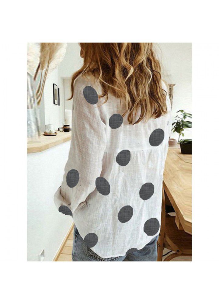 Cross border quick sale Tongbo dot printing leisure long sleeve Linen Shirt ladies wish Amazon autumn and winter new women's wear