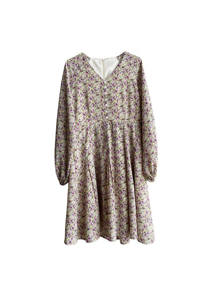 Zhicongxi gentle Lantern Sleeve short dress women 2021 early spring V-neck high waist Floral Chiffon Skirt 1921