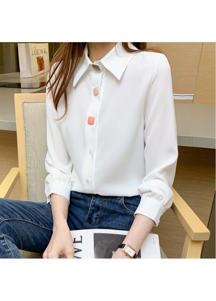 Shirt women's autumn 2021 new loose style western style professional Chiffon Top temperament design long sleeve shirt