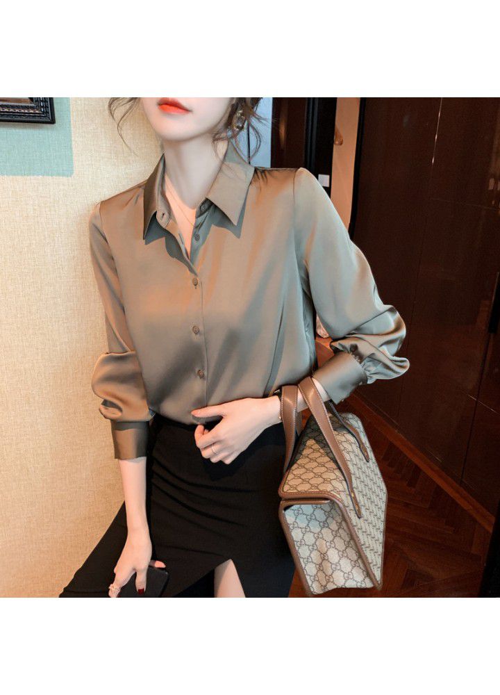 Real shot 2021 spring new long sleeve top Satin shirt women's design sense minority chiffon shirt professional shirt