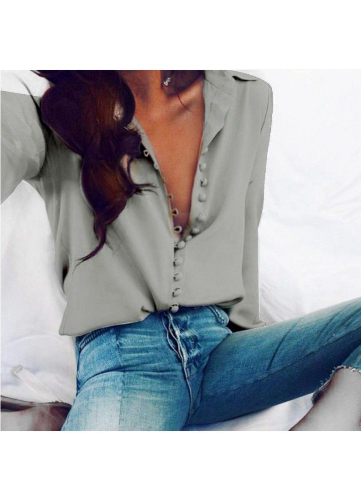 Cross border wish Amazon eBay European and American large lapel white women's shirt loose long sleeve women's shirt