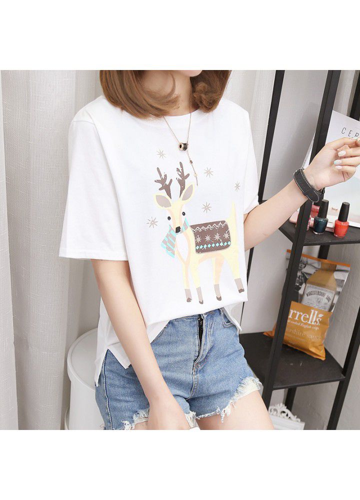 2021 summer new short man with 155 high school girl's dress cotton cartoon print short sleeve T-shirt