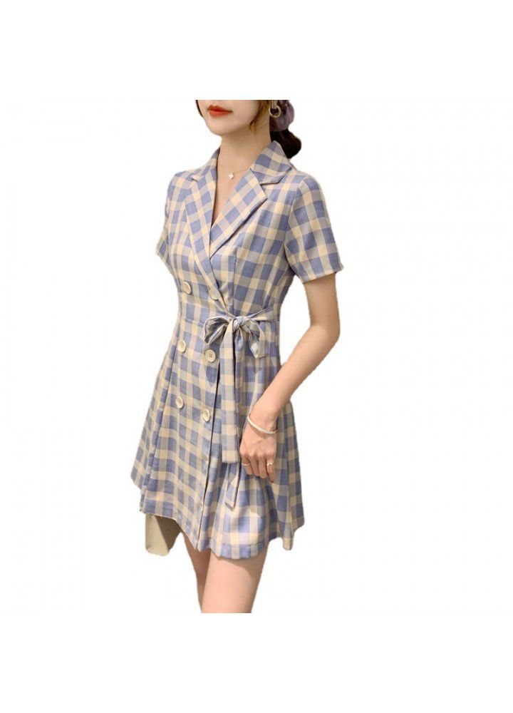 Plaid suit dress women's summer 2021 new small super fairy dress with slim waist