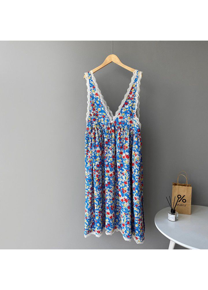 Taochuan retro floral suspender dress female 2021 summer Lace French first love long skirt 5165