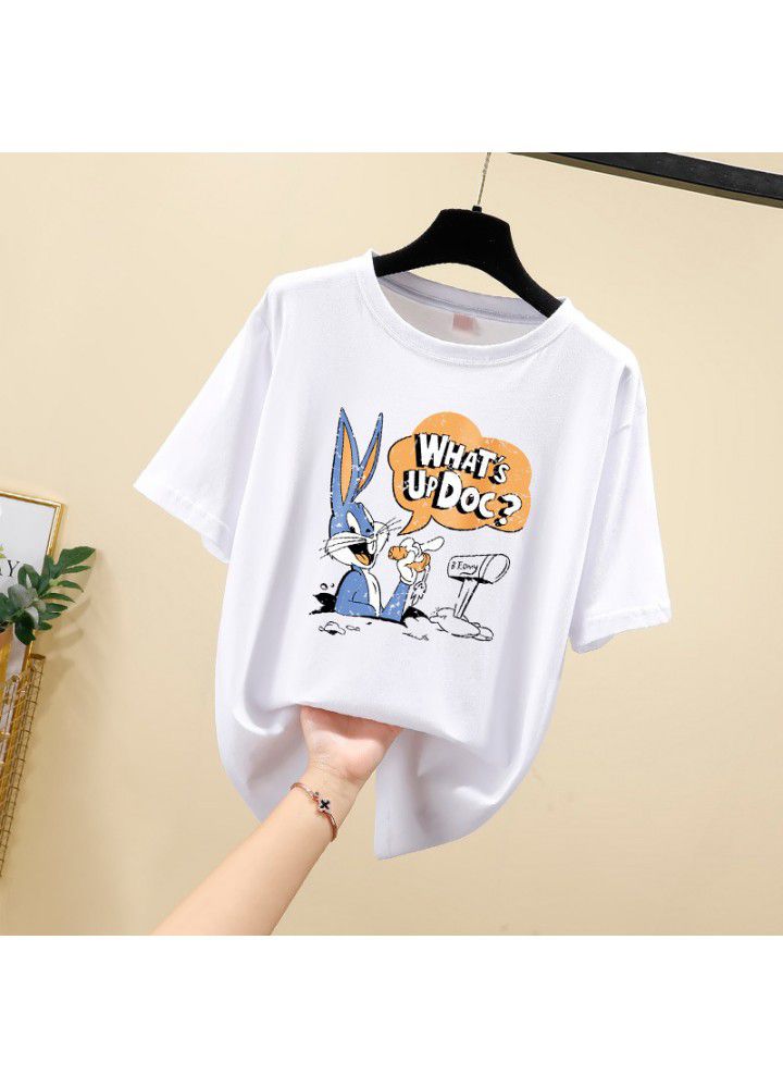 Girls T-shirt short sleeve cotton 2021 summer new Korean loose lazy style student casual top
