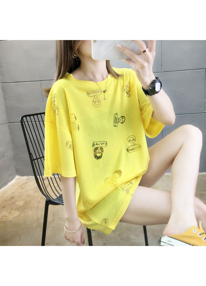 Net red short sleeve T-shirt women's 2021 spring and summer new Korean printed pattern base shirt loose student top
