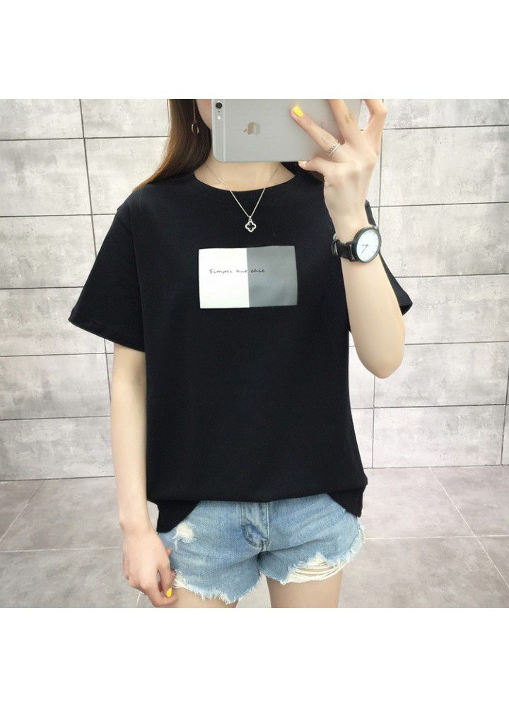 All cotton 2021 summer new slim short sleeve T-shirt women's body Sweatshirt sports leisure middle school students' top