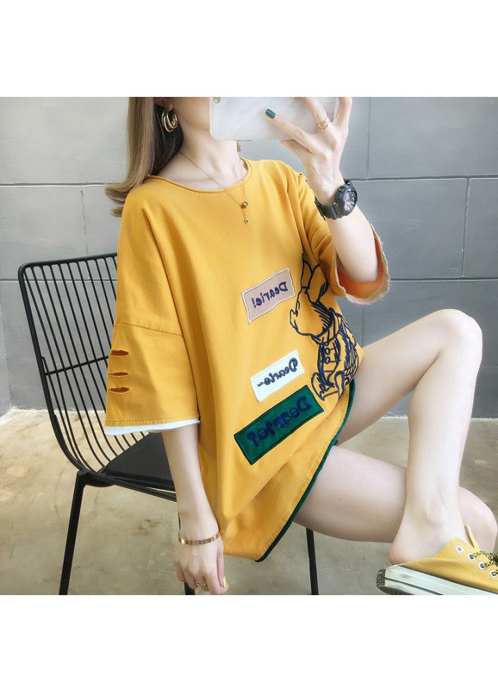 2021 cotton short sleeve T-shirt women's fashion net red summer dress Korean version loose and versatile student half sleeve CEC clothes
