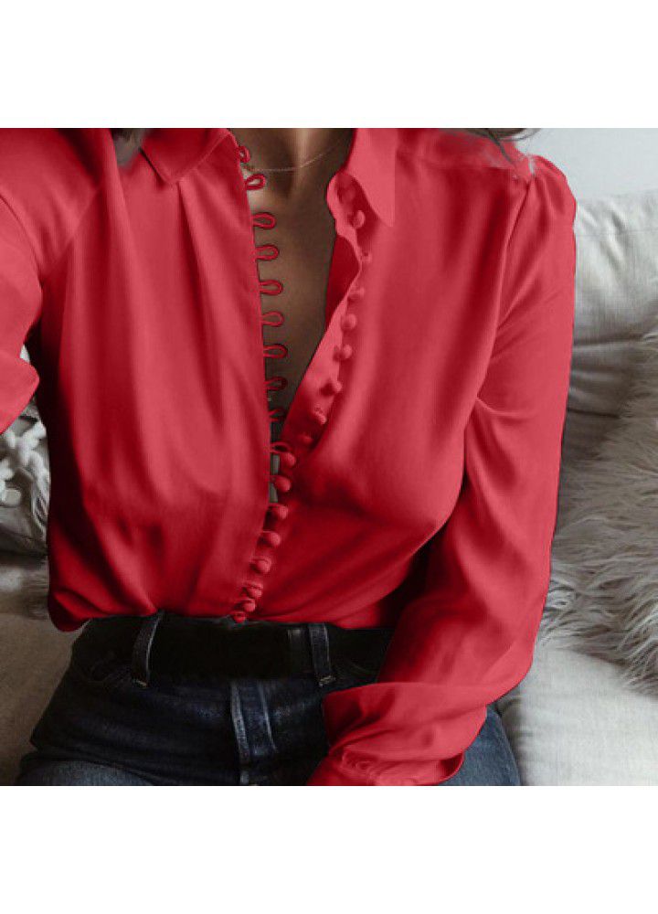 Cross border wish Amazon eBay European and American large lapel white women's shirt loose long sleeve women's shirt