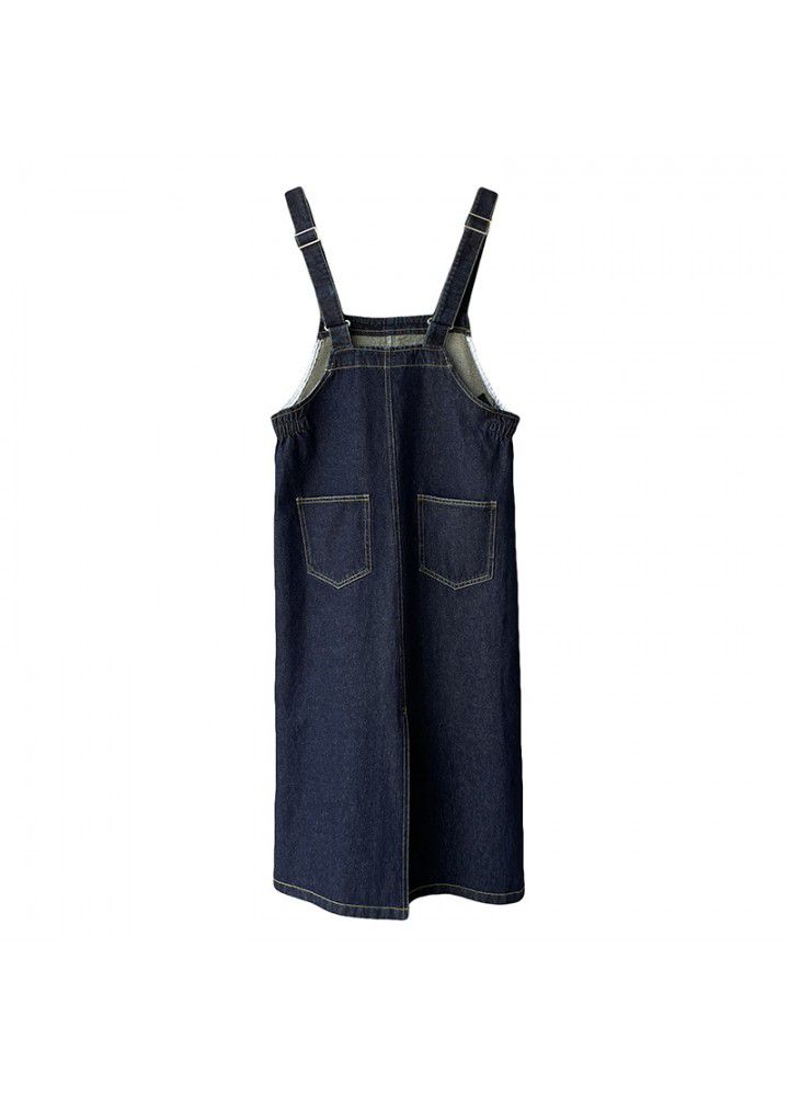 Zhicongxi denim suspender skirt for women's spring new Korean loose and thin mid long suspender dress 8177