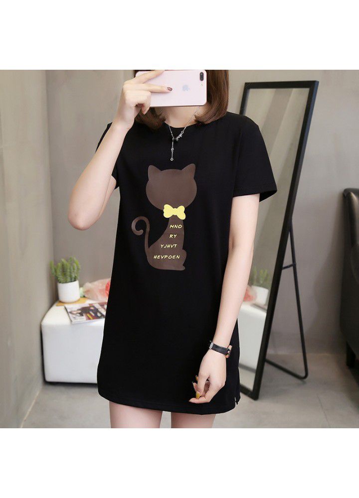 Large size women's dress fat mm loose 2021 popular new spring style age reducing short sleeve T-shirt dress women's slim shirt I