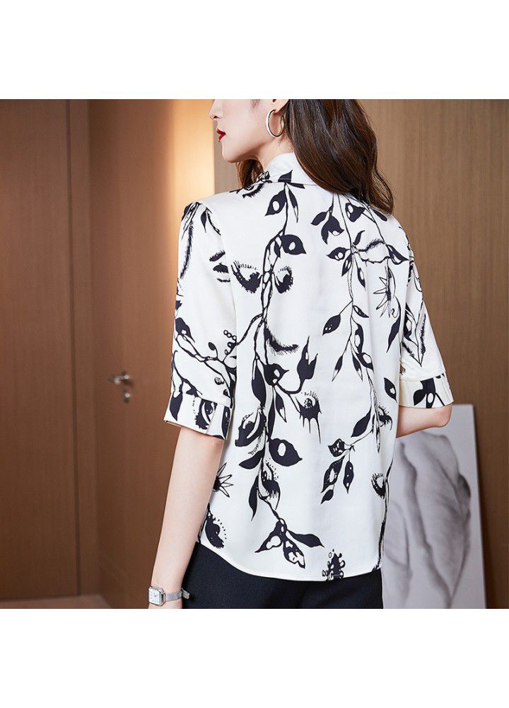Satin Print Shirt slim design 2021 new summer fashion foreign style shirt Chiffon temperament top