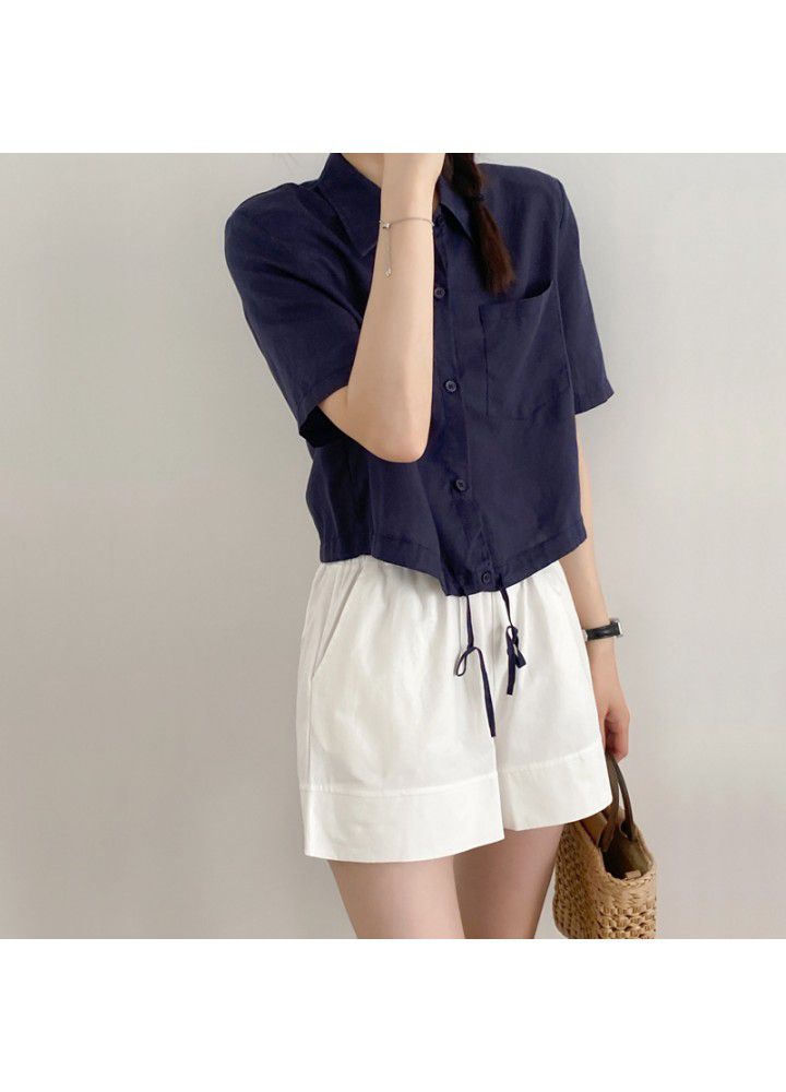 Women's Cotton hemp short sleeve shirt 2021 new summer Korean loose thin casual Tencel hemp Lapel shirt