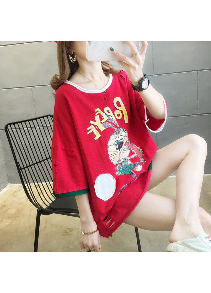 2021 red T-shirt women's short sleeve fashion summer clothes Korean version loose and versatile student cotton half sleeve CEC clothes
