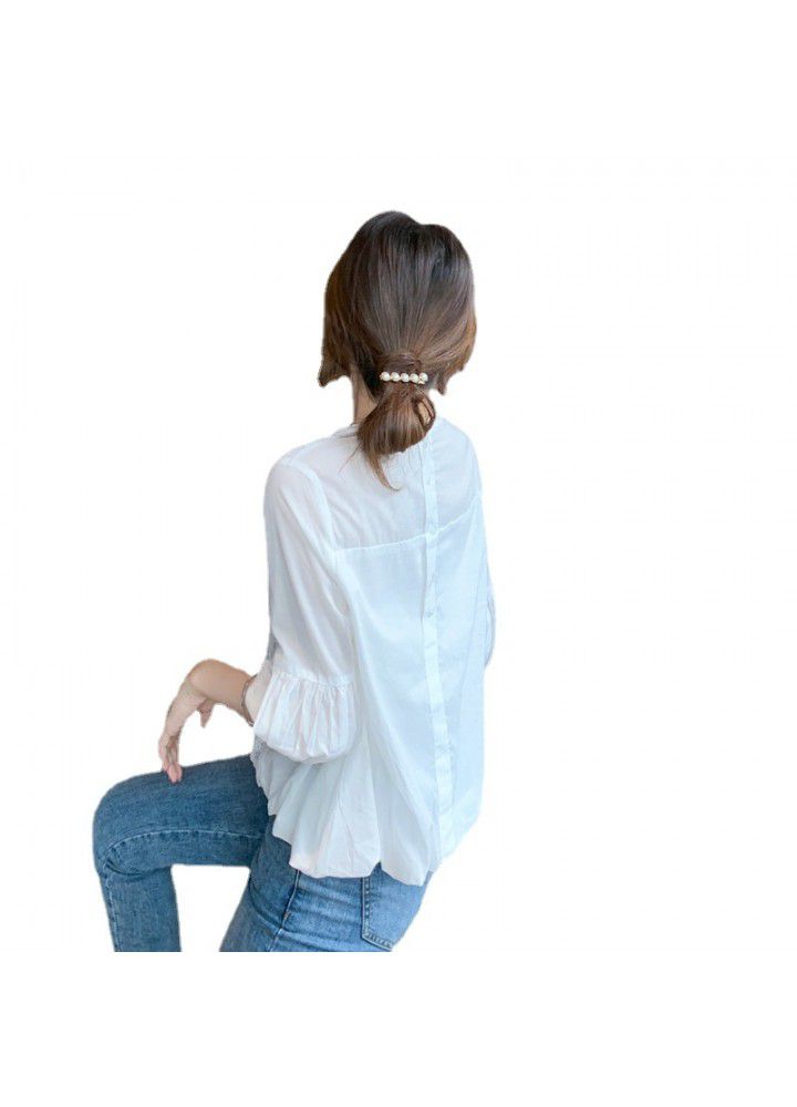Lace shirt women's 2021 new floral Lantern Sleeve summer chiffon shirt cut-out top chiffon shirt