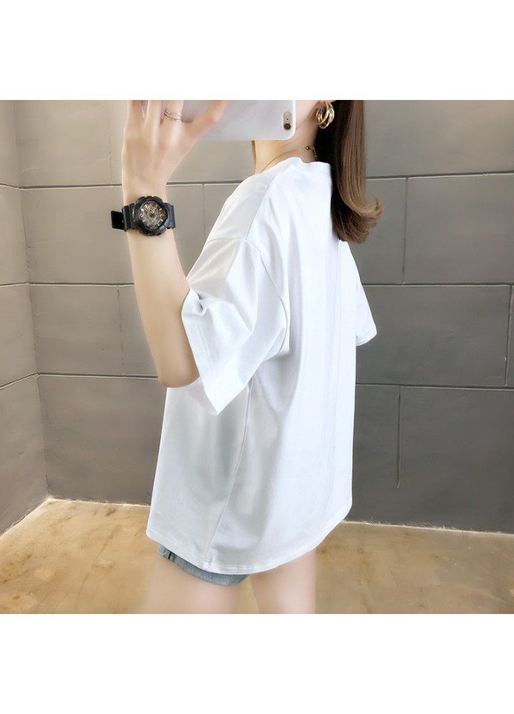 2021 summer Korean new round neck cartoon kitten short sleeve T-shirt women's net red fashion versatile half sleeve clothes