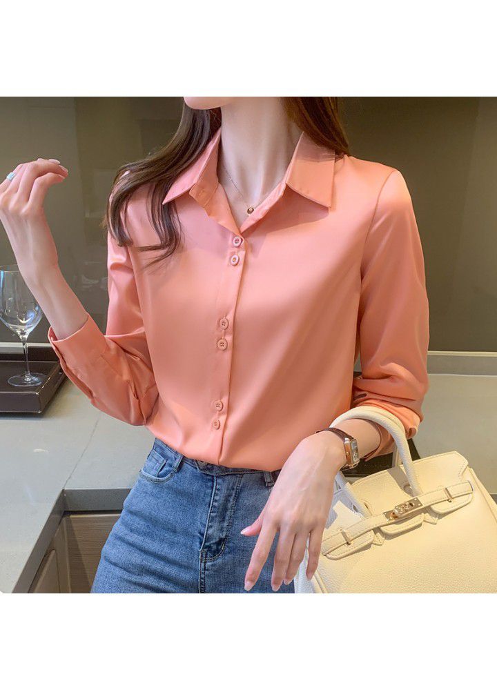 2021 spring new loose French Satin Chiffon shirt women's design professional Top Long Sleeve Shirt