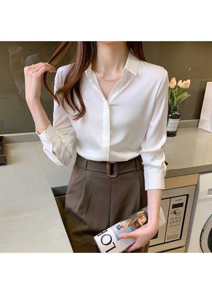 Chiffon shirt female 2021 spring and summer new loose student solid color professional top