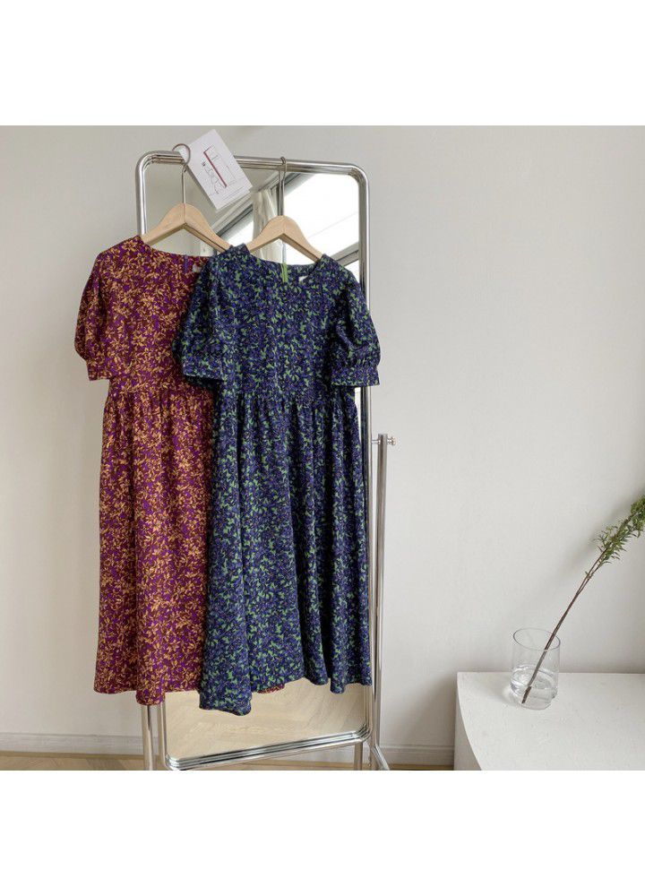 Taochuan zhicongxi 2020 summer new retro round neck bubble sleeve medium length dress short sleeve 525